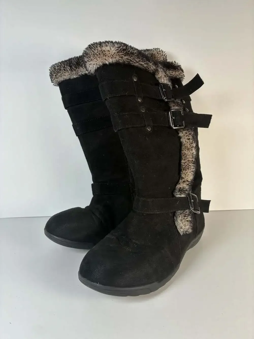 Hot Cakes Haley Black Faux Fur Lined Buckle Winter Boots